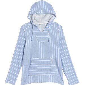 Onia Lake Blue White Striped Easton Poncho Jacket L